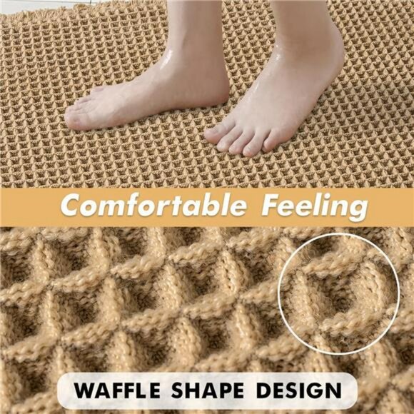 Set of 2 brown waffle bath mats non slip absorbent washable bathroom rugs 18x30 - Picture 5 of 7